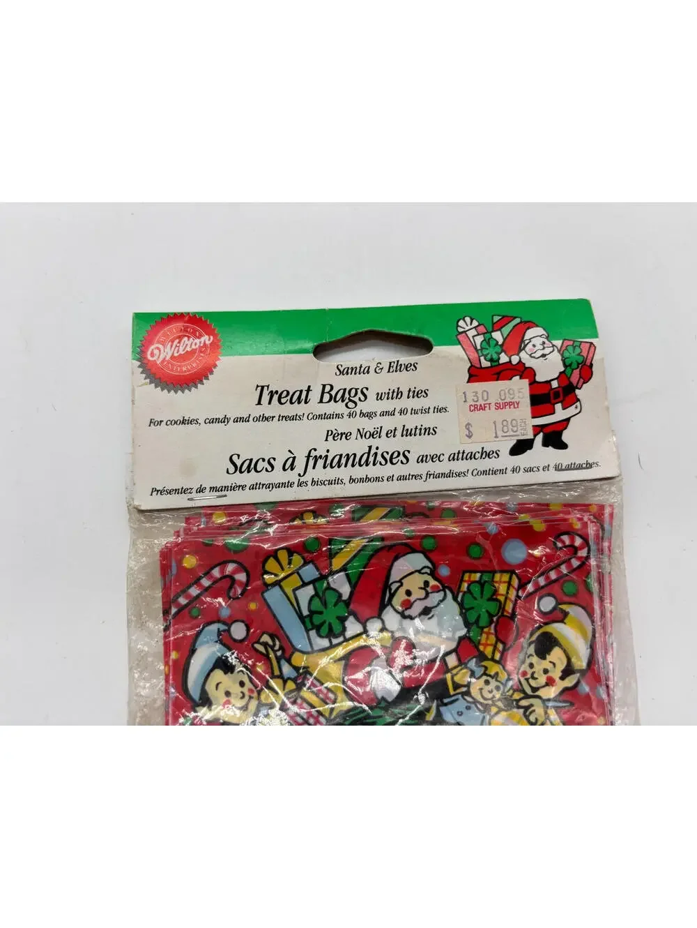 1995 Vintage Wilton Holiday Cheer 40 Count Treat Bags  6” x 4” Santa & Elves